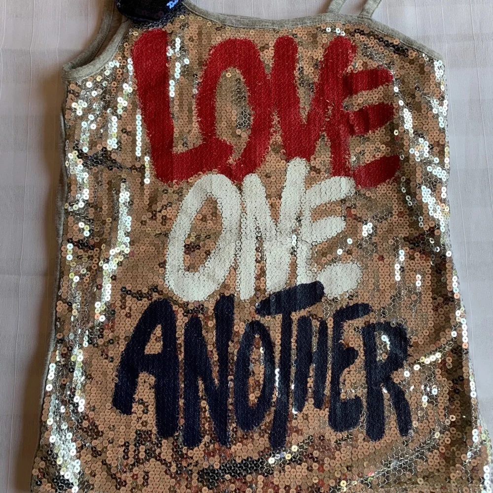 Justice Girls “Love One Another” Sequin Silver Blue Red Tank Shirt Size 12‎